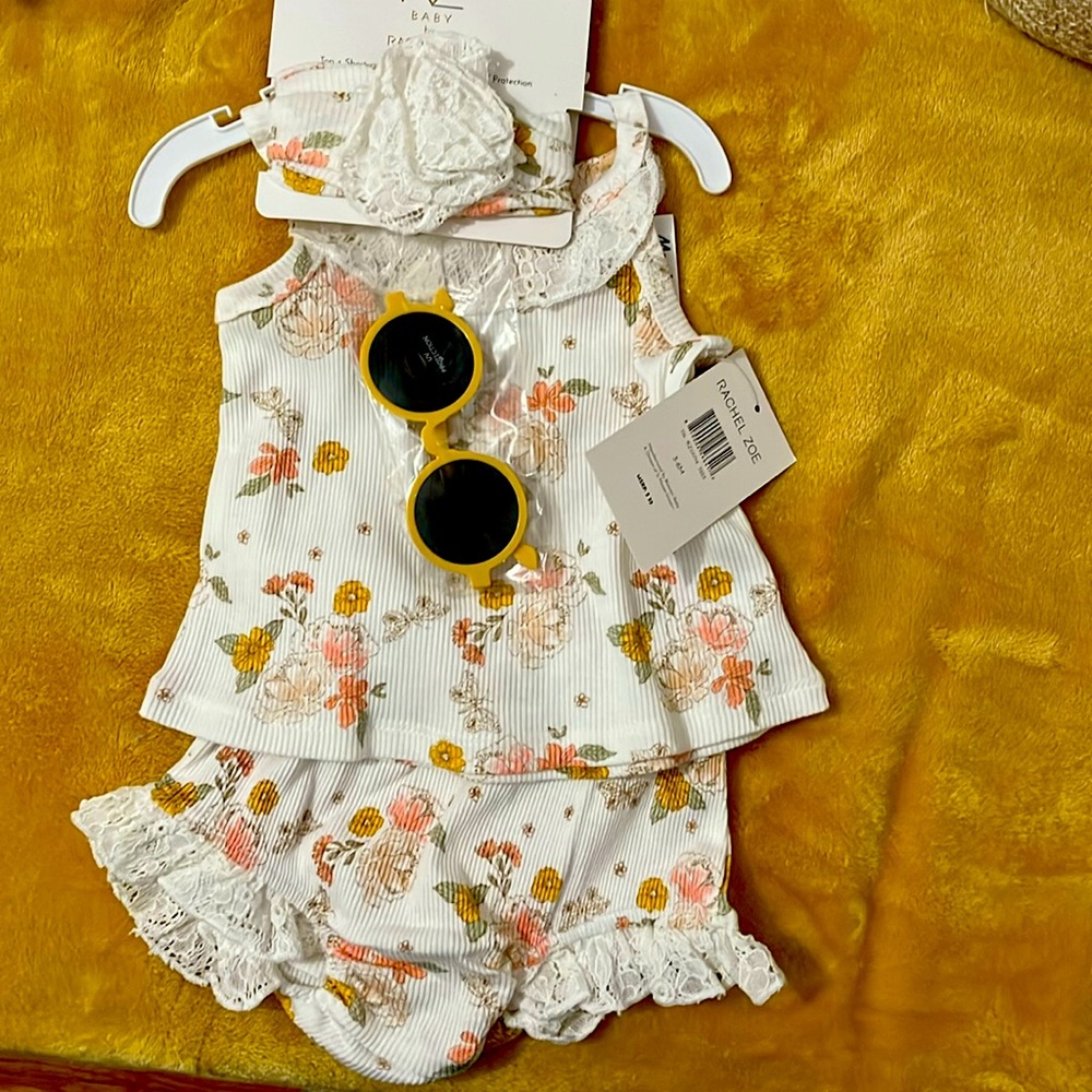 RZ Baby By Rachel Zoe top, short, headband, sunglasses with UV protection